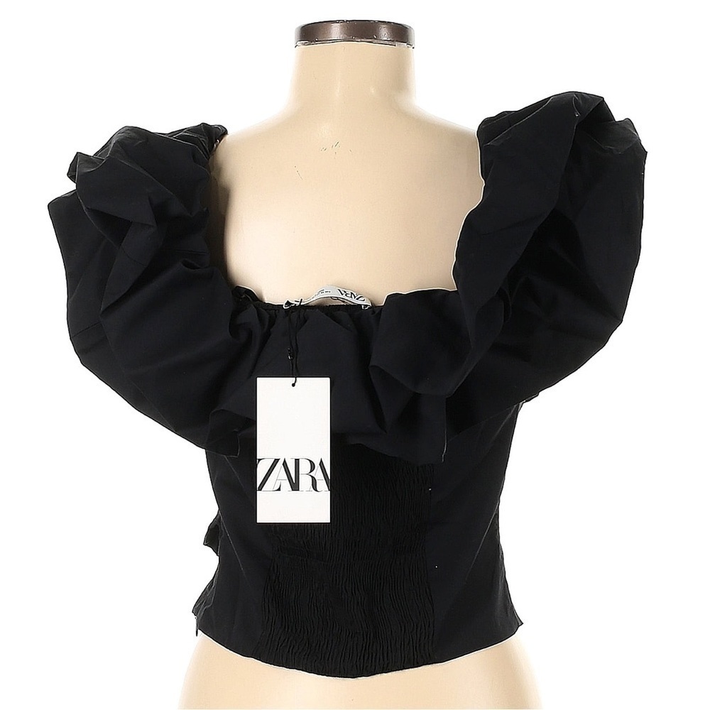 Zara Women Voluminous Poplin Top Black - Picture 4 of 11